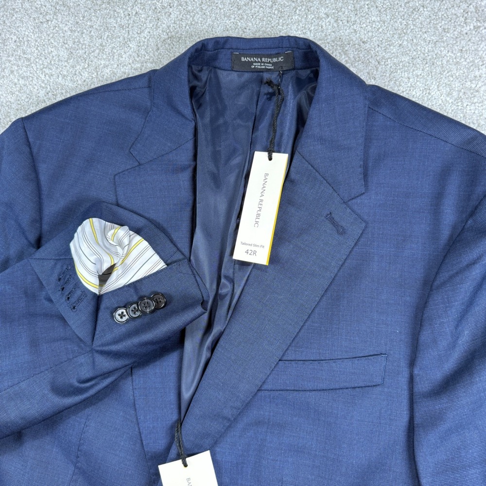 NEW Banana Republic Blazer Men 42R Blue Tailored Slim Fit Reda‎ Flexo